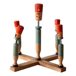 Mid-Century Japanese Wooden Bobblehead Toy Sculpture For Sale