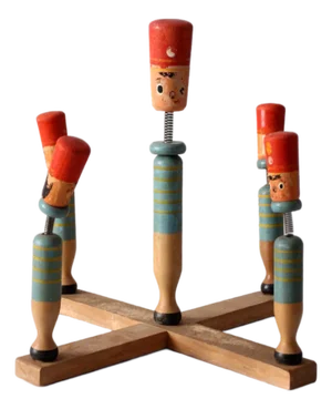 Mid-Century Japanese Wooden Bobblehead Toy Sculpture
