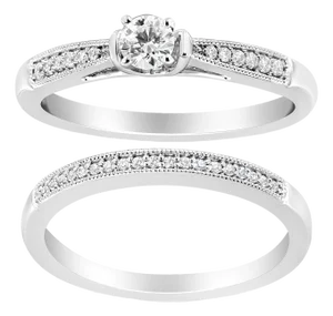 .925 Sterling Silver 1/3 Cttw Diamond Classic Engagement Ring Bridal Set with Milgrain (I-J Color, I3 Clarity) - Ring - Size 9