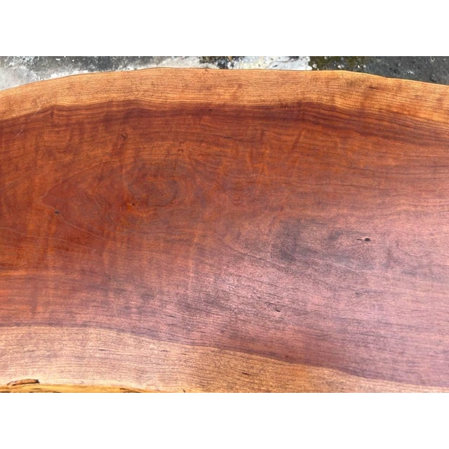 Late 20th Century Rustic Style Live Edge Slab Wood Top Coffee Table/ Bench With Iron Hairpin Legs For Sale - Image 14 of 18