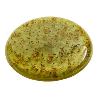 Mid Century Green Lucite Gold Fleck Trivet For Sale