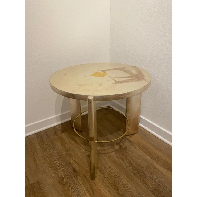 Unusual Striking Post Modern Gold Leaf And Bone Lacquer Table Designed In the 1980's By Jay Spectre. Three Fitted I Beam...