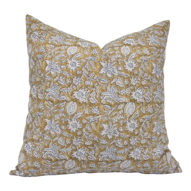 Fabdivine Artisan Block Print Throw Pillow Cover 16x16 Inch Thick Linen-Manikarnika For Sale