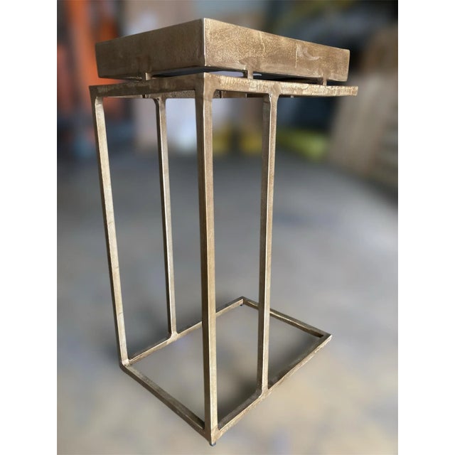 Metal Crate & Barrel Echo Modern Industrial C-Table in Antique Brass Finish With Mirrored Glass, Imar-199-Cb For Sale - Image 7 of 12