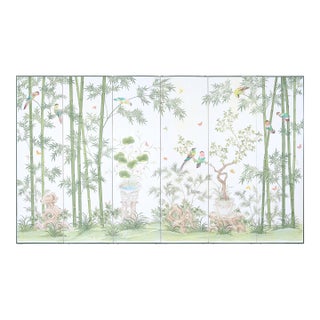 Vintage Hand-Painted Japanese Garden Folding Screen Panels by Robert Crowder For Sale