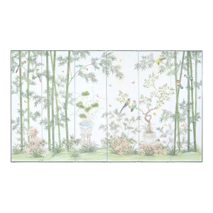 Vintage Hand-Painted Japanese Garden Folding Screen Panels by Robert Crowder
