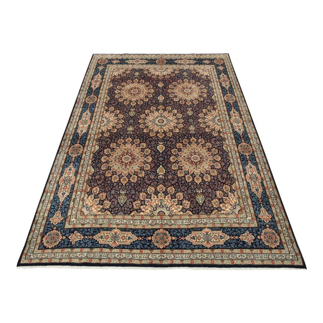 Kerman Rug 9’9” X 13’8” Blue Wool Vintage Traditional Hand-Knotted Carpet For Sale