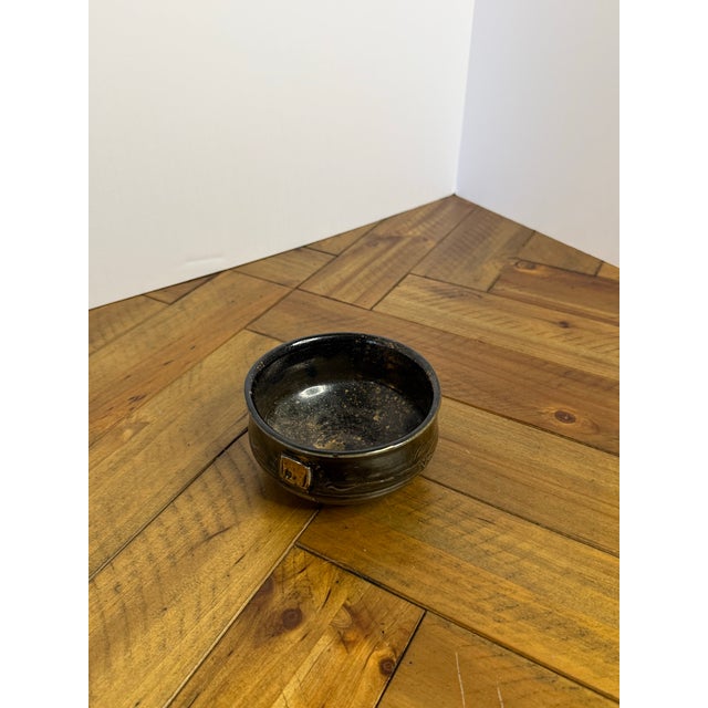 Ceramic Gary Eagan Spring Street Pottery Complementary Bowl Pair — Celadon & Tenmoku With Applied Gold Seals For Sale - Image 7 of 12