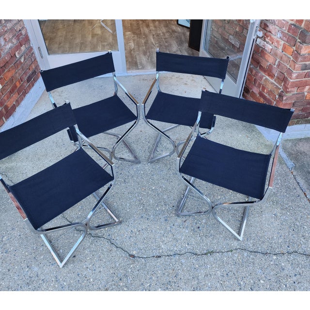 Vintage Chrome X-Style Directors Chairs in the Manner of Milo Baughman - Set of 4 For Sale - Image 9 of 12