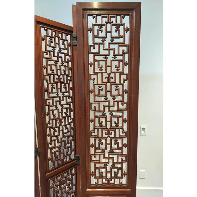 Chinese Mid Century Chinese 6 Panel Carved Rosewood Screen Room Divider For Sale - Image 3 of 6