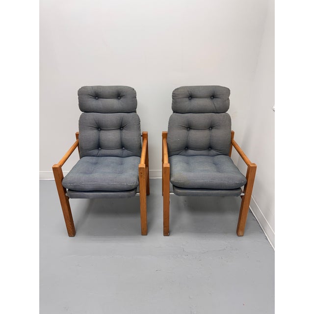 1970s Vintage Danish Modern High-Back Lounge Chairs, Pair, C. 1970s For Sale - Image 5 of 13