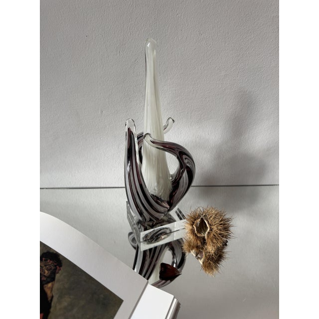 1970s Smoky Amethyst Sommerso Murano Glass Sculpture with White Ribbon, Italy, 1970s For Sale - Image 5 of 15