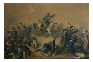 Garibaldi in the Battle, Retouched Lithograph, 19th Century