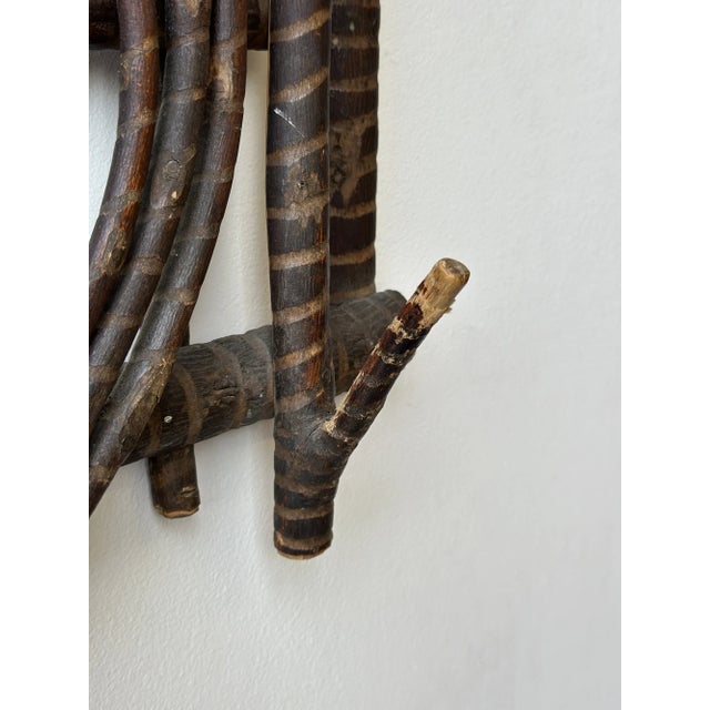 Antique Adirondack Twig Wall Rack With Carved Stripe Detailing, Circa 1940s-50s For Sale - Image 15 of 16