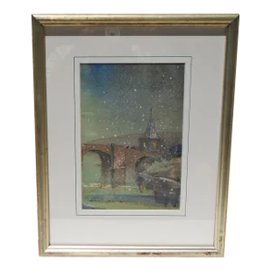 Late 20th Century "In Time for Midnight", Original Watercolor Painting, Framed