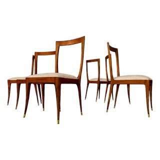 Set of Six Sculptural Dining Chairs in Caviuna & Bouclé by Giuseppe Scapinelli, Brazil, 1950s For Sale