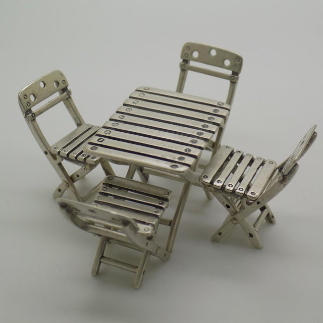 Vintage Italian Handmade Silver 800 Folding Garden Table and Chairs Dollhouse Set, Arezzo, 1970s, Set of 5 For Sale - Image 14 of 14