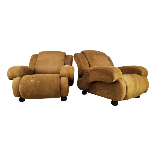 Large Fabric Lounge Chairs, 1970, Set of 2 For Sale