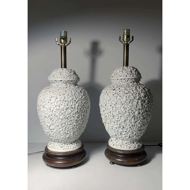 Ceramic Vintage Italian Antonio Zen White Flower Lamps - A Pair For Sale - Image 7 of 10