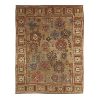 Antique Bakshaish Carpet, Oriental Persian Handmade in Tan Brown, Blue and Red For Sale