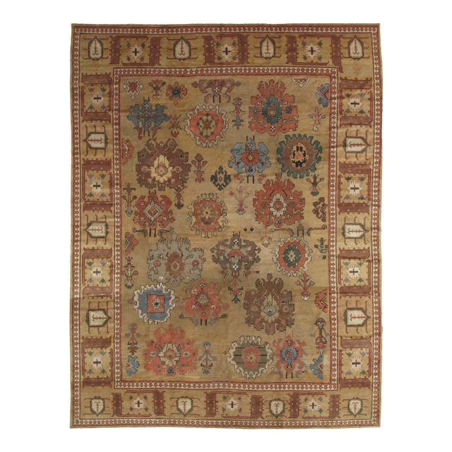 Antique Bakshaish Carpet, Oriental Persian Handmade in Tan Brown, Blue and Red For Sale