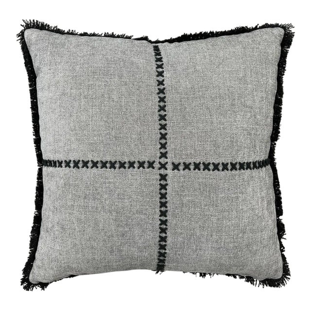 Custom Hand-Stitched Pillow in Chenille Fabric With White Goose Down For Sale