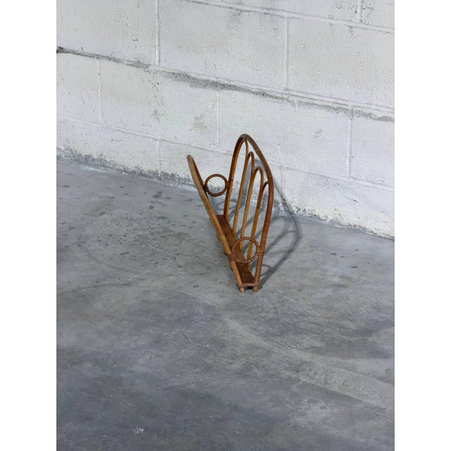 Brown Vintage Boho Rattan Magazine Rack Newspaper Holder Scandinavian Style For Sale - Image 8 of 9