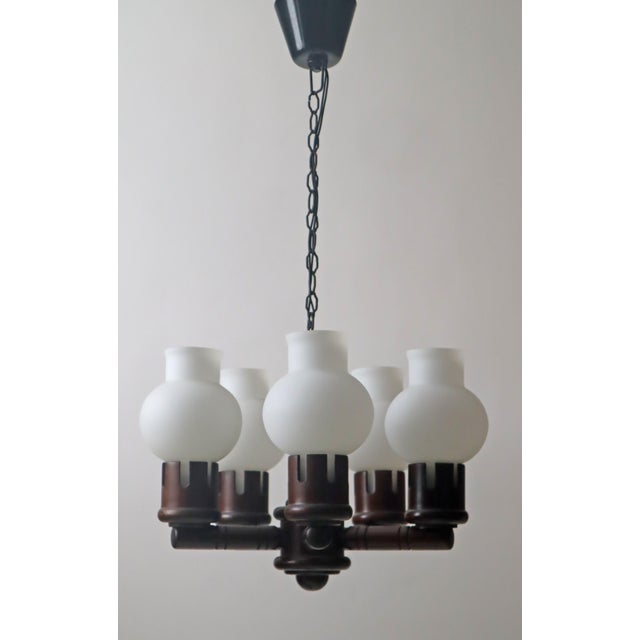 Chandelier in Wood with White Glasses in the Shape of an Onion from Vikrka, Denmark, 1960s For Sale - Image 9 of 18