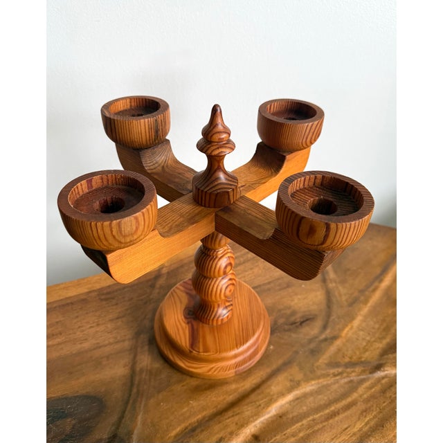 A large beautifully designed solid wood candelabra by Smålandsslöjd, Sweden and designed by Stig Johnson. This hand turned...