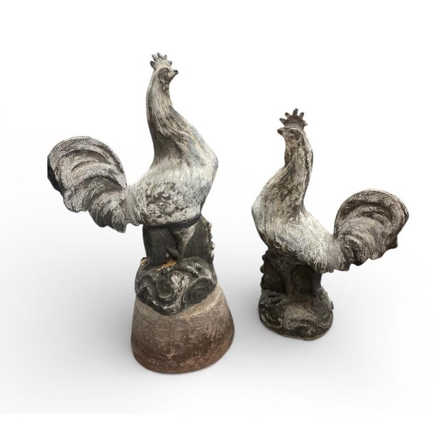 Vintage Cast Lead Rooster Garden Statues - A Pair For Sale - Image 4 of 7