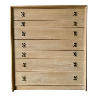 Paul Frankl Tall Dresser High Chest of Drawers With X-Pulls For Sale