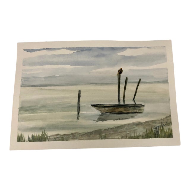"Under Surveillance" Contemporary Signed Original Seascape Watercolor Painting For Sale