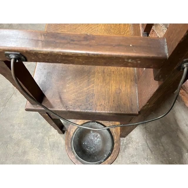 Victorian Oak Mirrored Hall Tree With Coat Hooks and Side Umbrella Holder With Drip Basin For Sale - Image 9 of 11