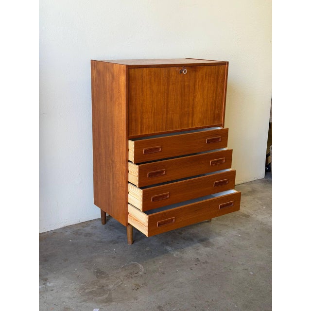 Danish Teak Secretary Desk Dresser Mid Century Modern Drop Front Cabinet 1960s For Sale - Image 9 of 10