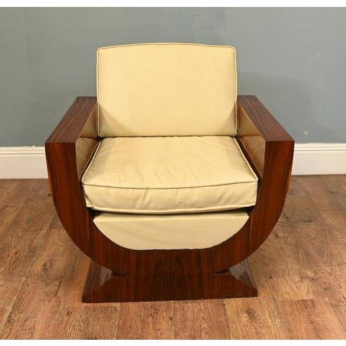 Wood Art Deco Club Chair in Leather For Sale - Image 7 of 7