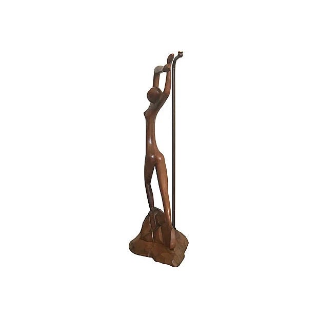 Mid Century Figural Teak Lamp For Sale - Image 13 of 18
