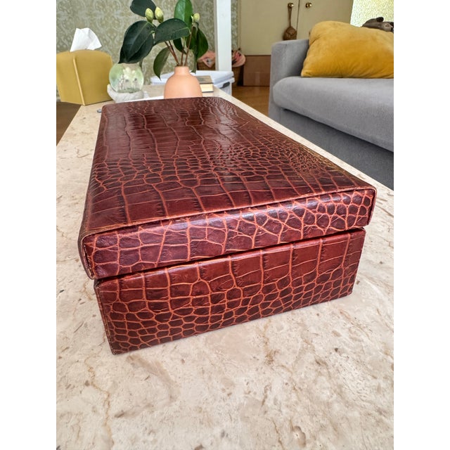 Leather Box, Crocodile Embossed, Ralph Lauren Style, Circa 1990s For Sale - Image 10 of 10
