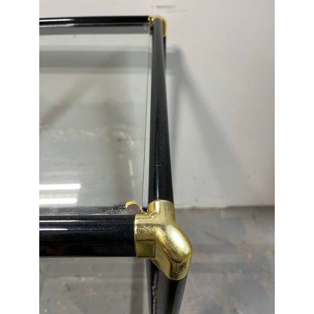 DIA - Design Institute America Hollywood Regency Black & Gold-Tone Glass Bar Cart or Tea Cart For Sale - Image 4 of 12