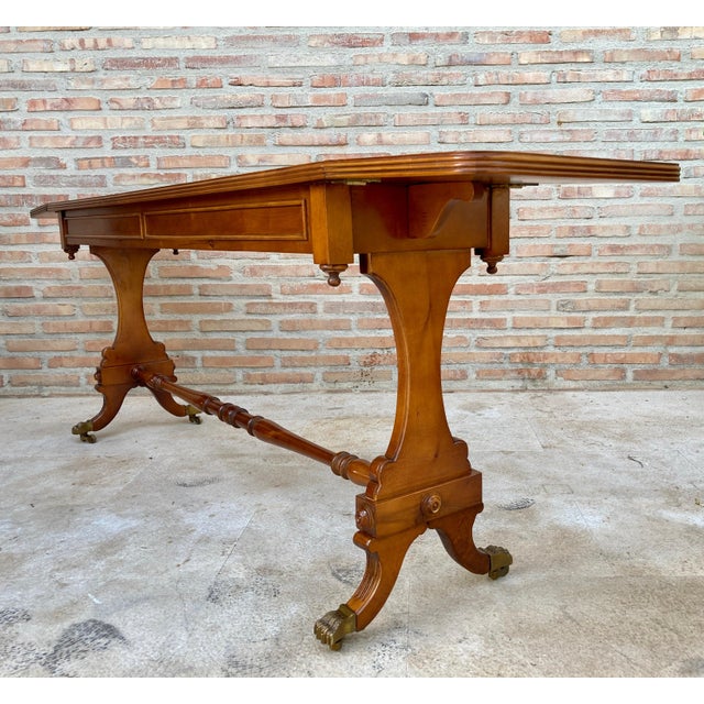 Brown Mid 20th Century Winged Console Table in Walnut with Claw Feet in Bronze with Drawers and Wheels For Sale - Image 8 of 18