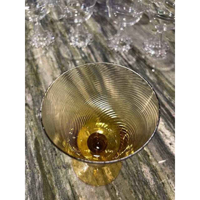 Mid-Century Modern 1960s Set of Three Mid Century Modern Swirl Amber Glass Goblets - Rare Style For Sale - Image 3 of 6