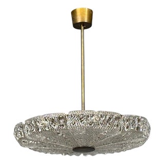 1960s Carl Fagerlund, Pendant Light, Textured Glass, Brass For Sale