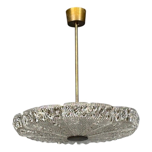 1960s Carl Fagerlund, Pendant Light, Textured Glass, Brass For Sale
