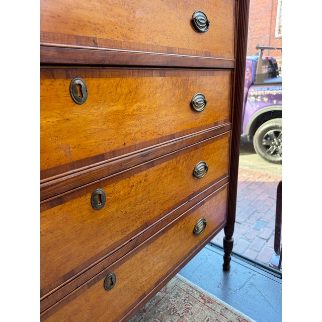 Wood 19th Century Antique Birds Eye Maple Sheraton Style Chest of Drawers For Sale - Image 7 of 9