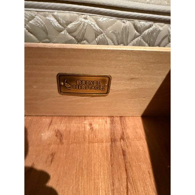 Vintage Drexel Heritage Night Stand in Burlwood and Walnut Marquetry. For Sale - Image 10 of 10