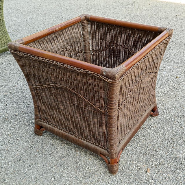1970s Coloured Bamboo Wicker Pot Holder, Italy, 1970s For Sale - Image 5 of 9