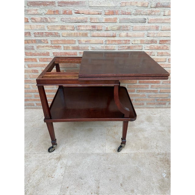 Early 20th Century Cherry Wood Serving Bar Cart with Removable Tray, 1940s For Sale - Image 9 of 18
