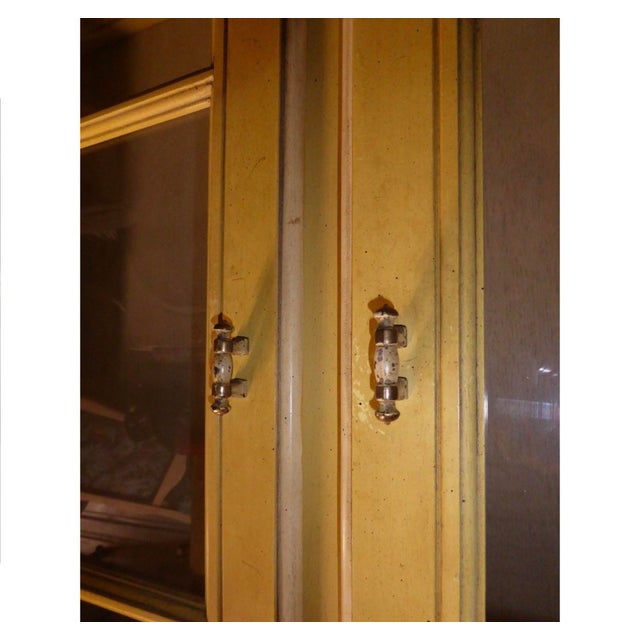 Antique White Drexel French Country Yellow China Cabinet For Sale - Image 8 of 10