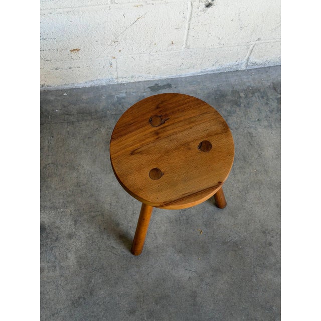 Mid 20th Century Vintage Danish Mid Century Modern Solid Wood Milking Stool Tripod Side Table For Sale - Image 5 of 8