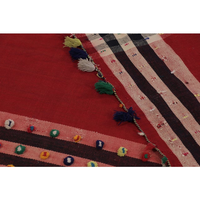 Red Vintage Persian Kilim, Crimson Red Open Field With Vibrant Borders - Rug & Kilim For Sale - Image 8 of 8