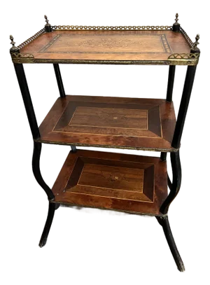 18th Century French Louis XVI 3-Tier Marquetry Inlaid Table Etagère With Ebonized Legs